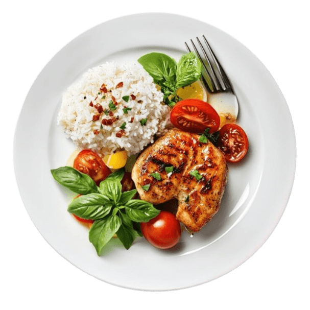 Grilled Lemon Basil Chicken with Rice and Tomato Salad