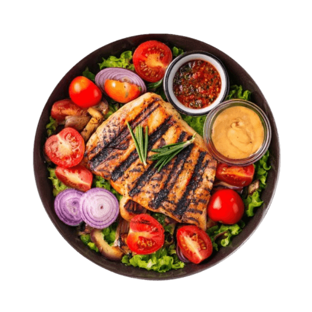 Grilled Fish Salad Bowl with Chimichurri and Mustard Sauce