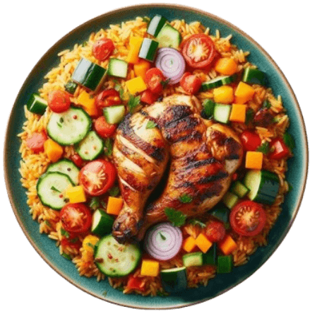 Grilled Chicken Rice Bowl with Fresh Veggie Salad