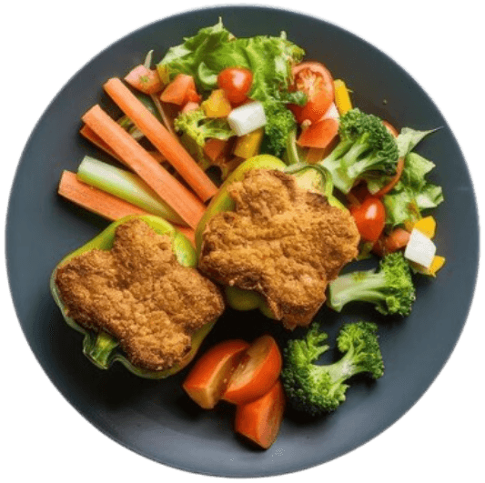 Crispy Breaded Chicken in Bell Pepper Boat with Vegetable Salad
